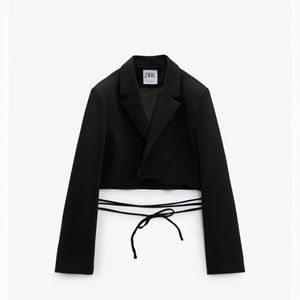 Black Tie Cropped Blazer ZARA